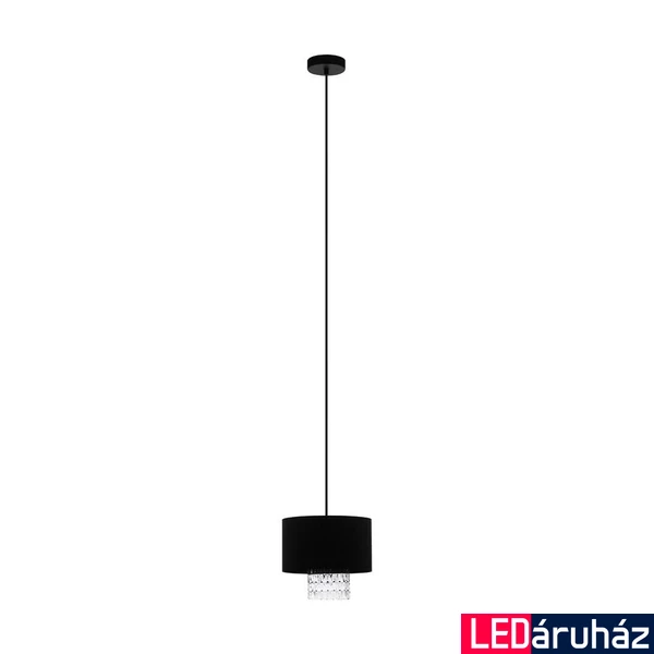 Eglo 39977 Sapuara 1 ágú függeszték, textil burával, kristály függődísszel, fekete, E27 foglalattal, max. 1x40W, IP20