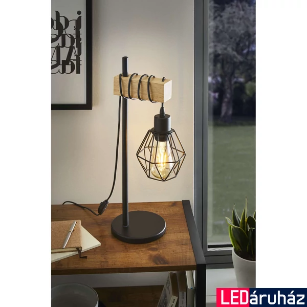 Eglo 43136 Townshend 5 asztali lámpa, fekete/tölgy, fa díszítéssel, fekete, E27 foglalattal, max. 1x60W, IP20