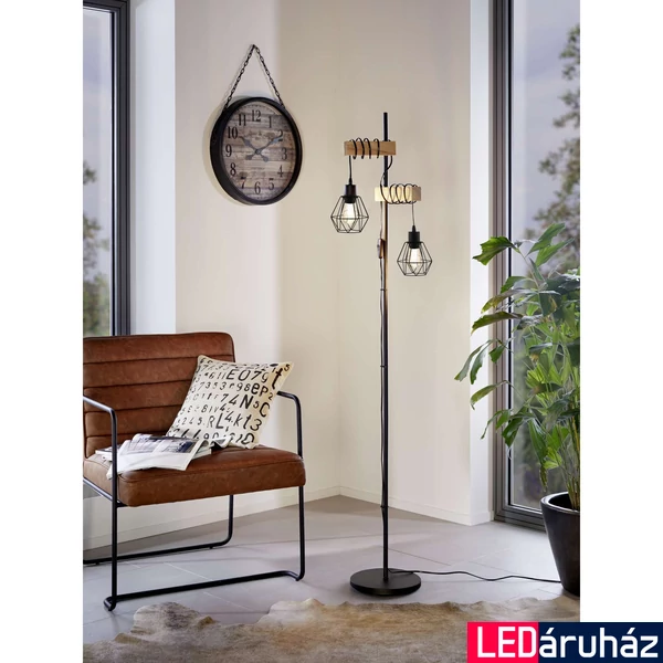 Eglo 43137 Townshend 5 állólámpa, 2 db lámpafej, fekete/tölgy, fa díszítéssel, fekete, E27 foglalattal, max. 2x60W, IP20