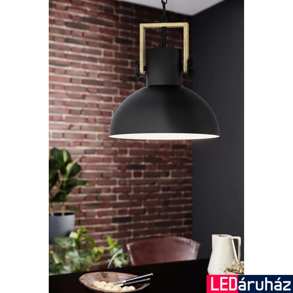 Eglo 43162 Lubenham 1 ágú függeszték, fa elemekkel, fekete, E27 foglalattal, max. 1x28W, IP20
