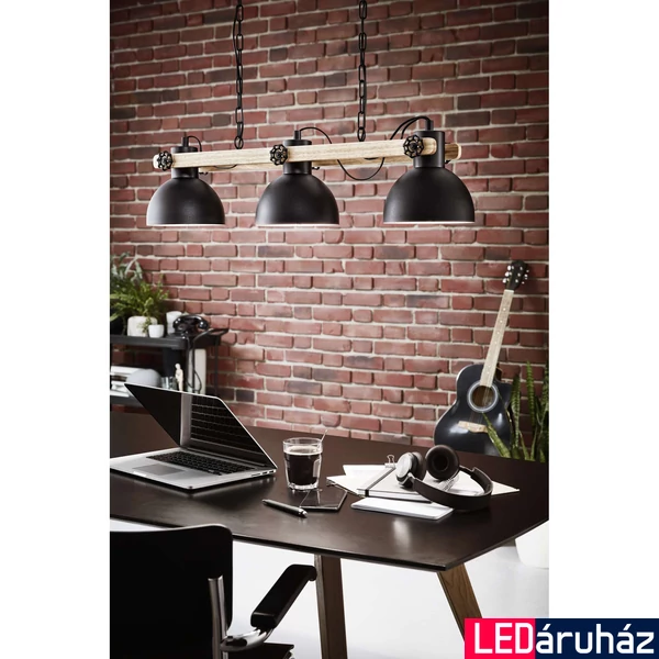 Eglo 43163 Lubenham több ágú függeszték, fa elemekkel, fekete, E27 foglalattal, max. 3x28W, IP20