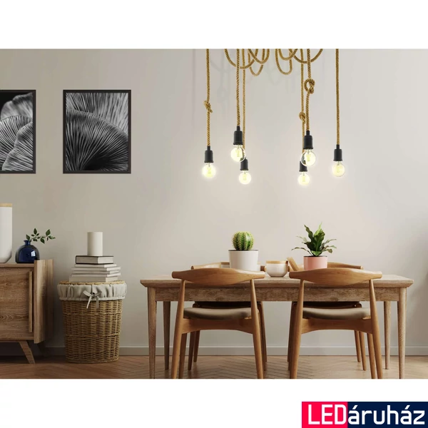 Eglo 43195 Rampside több ágú függeszték, 6 db lámpafejjel, kötél elemekkel, fekete, E27 foglalattal, max. 6x28W, IP20