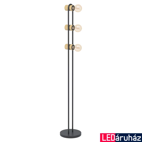 Eglo 43544 Chieveley állólámpa, fa díszítéssel, fekete, E27 foglalattal, max. 3x28W, IP20
