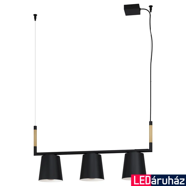 Eglo 43612 Lacey több ágú függeszték, fa díszítéssel, fekete, E27 foglalattal, max. 3x40W, IP20