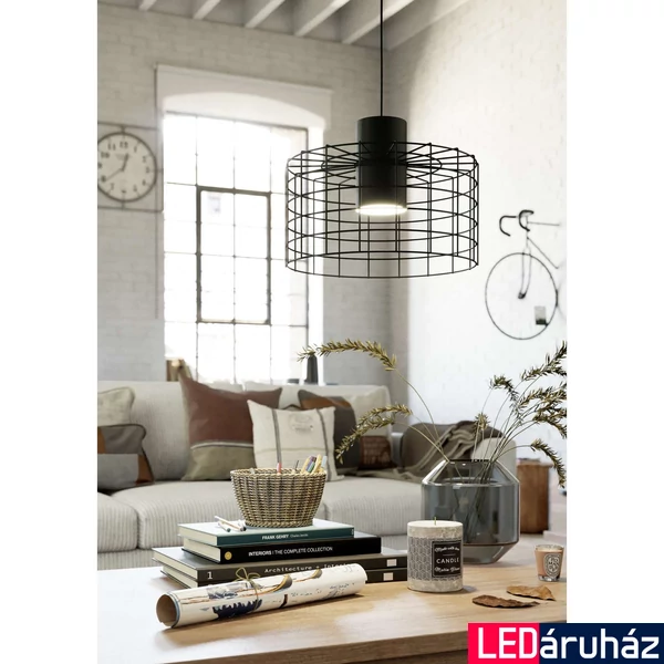 Eglo 43627 Milligan 1 ágú függeszték, rácsos burával, fekete, E27 foglalattal, max. 1x40W, IP20