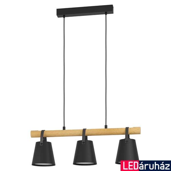 Eglo 43636 Boyle több ágú függeszték, fa díszítéssel, fekete, E27 foglalattal, max. 3x10W, IP20