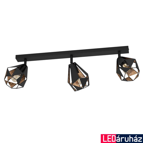 Eglo 43717 Carlton 7 fali/mennyezeti lámpa, 3db spotfejjel, antik réz belső festéssel, fekete, E27 foglalattal, max. 3x40W, IP20