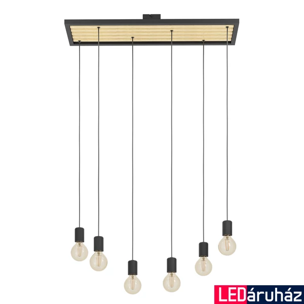 Eglo 43725 Consett több ágú függeszték, fekete részletekkel, fa, E27 foglalattal, max. 6x40W, IP20