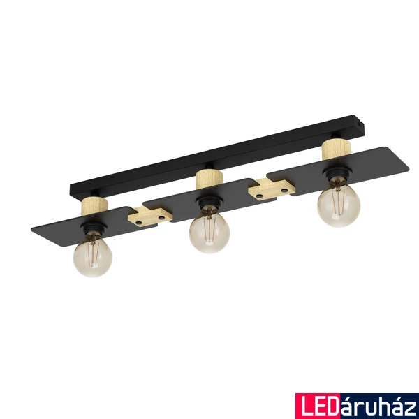 Eglo 43751 Bramerton mennyezeti lámpa, fekete részletekkel, fa, E27 foglalattal, max. 3x40W, IP20