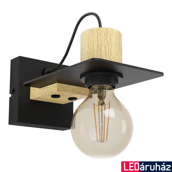 Eglo 43753 Bramerton fali lámpa, falikar, fekete részletekkel, fa, E27 foglalattal, max. 1x40W, IP20