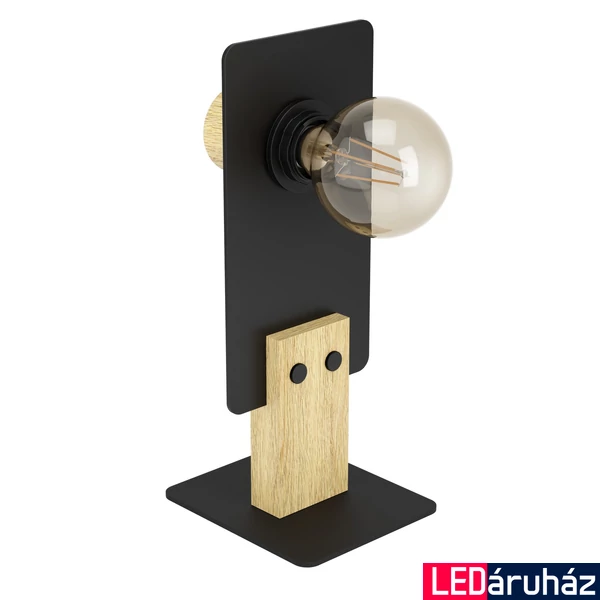 Eglo 43754 Bramerton asztali lámpa, fekete részletekkel, zsinórkapcsolóval, fa, E27 foglalattal, max. 1x40W, IP20