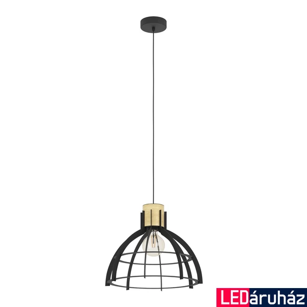 Eglo 43769 Stillington 1 ágú függeszték, fa díszítéssel, fekete, E27 foglalattal, max. 1x40W, IP20