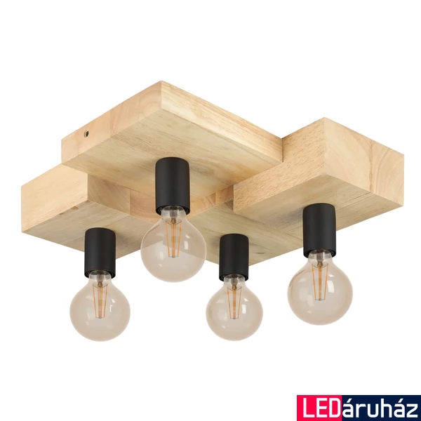 Eglo 43798 Halkin mennyezeti lámpa, fekete részletekkel, fa, E27 foglalattal, max. 4x40W, IP20