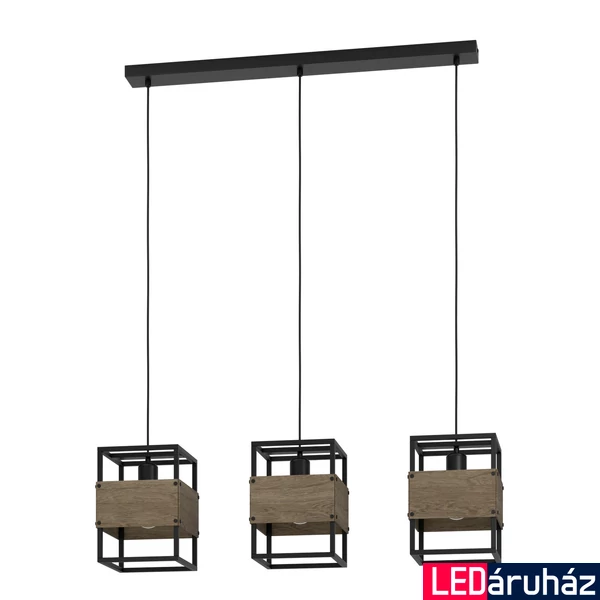 Eglo 43805 Evesham több ágú függeszték, fa részletekkel, fekete, E27 foglalattal, max. 3x40W, IP20