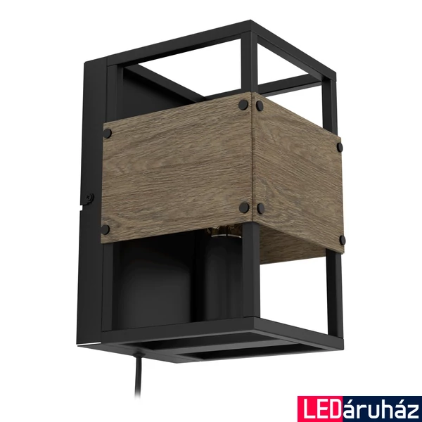 Eglo 43806 Evesham fali lámpa, fa részletekkel, zsinórkapcsolóval, fekete, E27 foglalattal, max. 1x40W, IP20