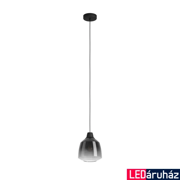 Eglo 43821 Sedbergh 1 ágú függeszték, fekete-szürke-átlátszó átmenetes üvegbura, füst, E27 foglalattal, max. 1x40W, IP20