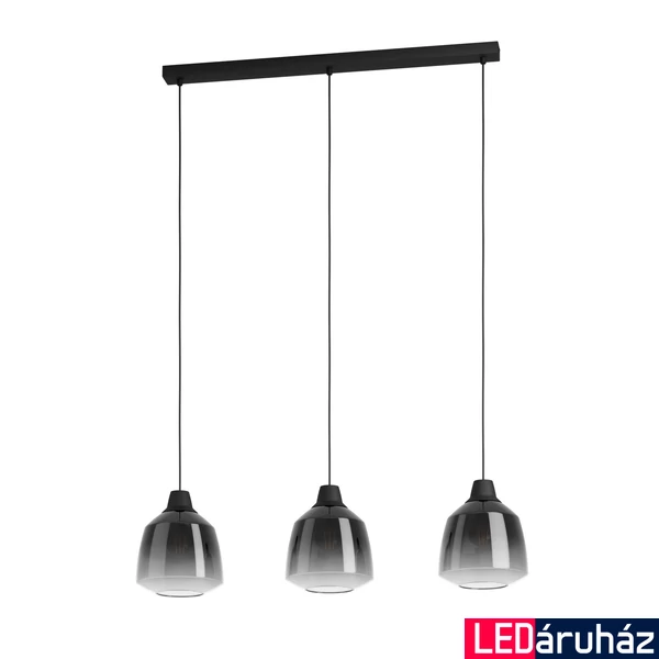 Eglo 43822 Sedbergh több ágú függeszték, fekete-szürke-átlátszó átmenetes üvegbura, füst, E27 foglalattal, max. 3x40W, IP20