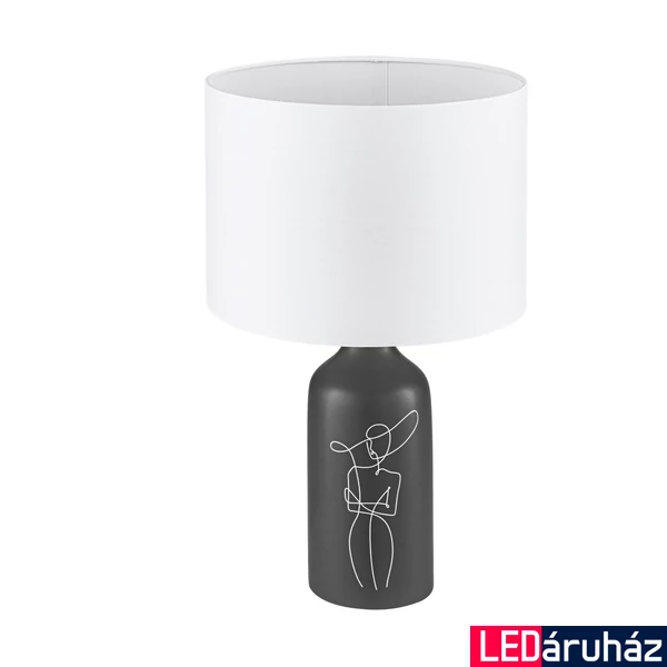 Eglo 43823 Vinoza asztali lámpa, női motívummal díszített fekete lámpatest, textil bura, fehér, E27 foglalattal, max. 1x40W, IP20