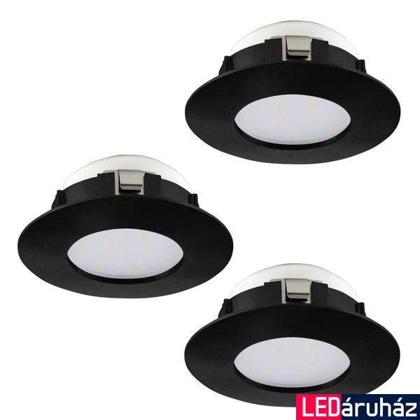 Eglo 900744 Pineda beépíthető lámpa, süllyesztett spot, 3db/csomag, 7,8cm, fekete, 1080 lm, 3000K melegfehér, beépített LED, 3x4,9W, IP20, IP44