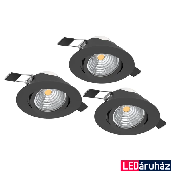 Eglo 900747 Saliceto beépíthető lámpa, süllyesztett spot, 3db/csomag, 8,8cm, fekete, 1350 lm, 2700K melegfehér, beépített LED, 3x6W, IP20