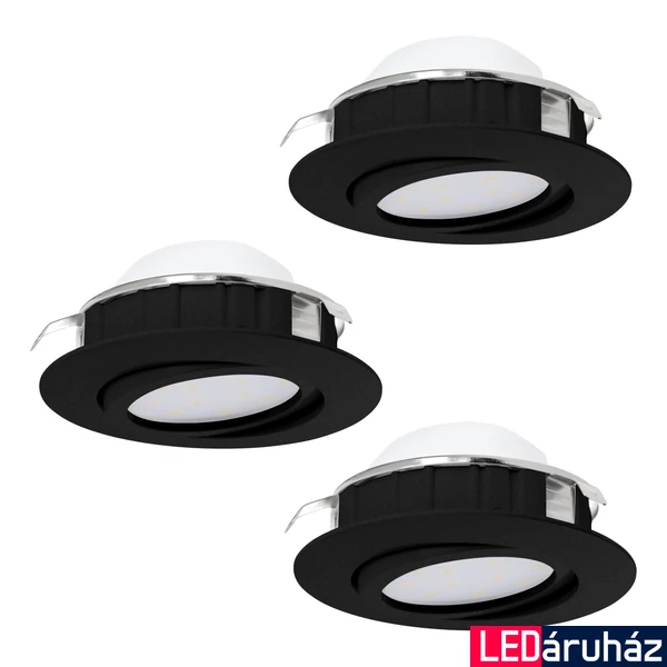 Eglo 900749 Pineda beépíthető lámpa, süllyesztett spot, 3db/csomag, 8,4cm, fekete, 1080 lm, 3000K melegfehér, beépített LED, 3x5,5W, IP20
