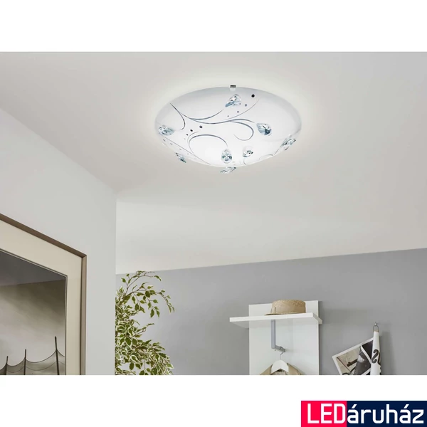 Eglo 95689 Sorrenta 1 fali/mennyezeti lámpa, kristály díszítéssel, fehér, 1500 lm, 4000K természetes fehér, beépített LED, 16W, IP20