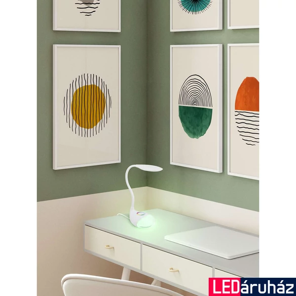 Eglo 97078 Cabado 1 asztali lámpa, íróasztalra, flexibilis, színes, fehér, 300;20 lm, 5000K természetes fehér, beépített LED, 2,2W+0,3W, IP20