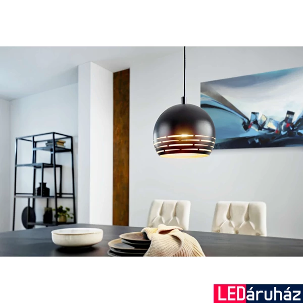 Eglo 98071 Camastra 1 ágú függeszték, perforált motívumokkal, arany belső festéssel, fekete, E27 foglalattal, max. 1x40W, IP20