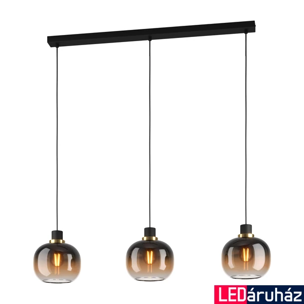 Eglo 99615 Oilella több ágú függeszték, fekete-barna átmenetes üvegburával, barna, E27 foglalattal, max. 3x40W, IP20