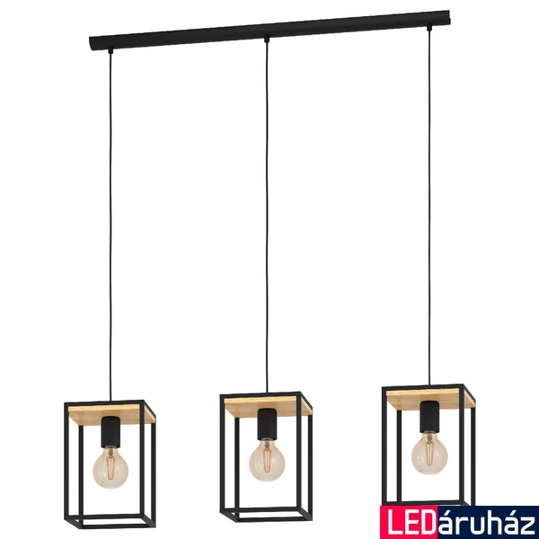 Eglo 99855 Libertad több ágú függeszték, fa részletekkel, fekete, E27 foglalattal, max. 3x40W, IP20