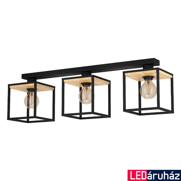 Eglo 99856 Libertad mennyezeti lámpa, fa részletekkel, fekete, E27 foglalattal, max. 3x40W, IP20