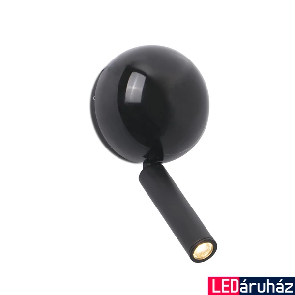 FARO PRESS fali lámpa, olvasókarral, nyomógombos kapcsolóval, fekete, beépített LED, 3W, 180 lm, IP20, 62351