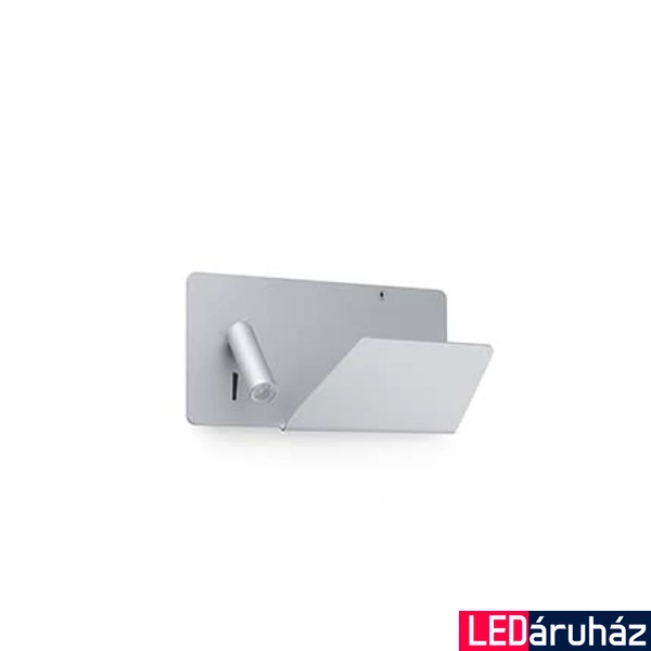FARO SUAU fali lámpa, polc funkcióval, usb csatlakozóval, jobb oldali olvasókarral, szürke, 3000K melegfehér, beépített LED, 3W, IP20, 62123