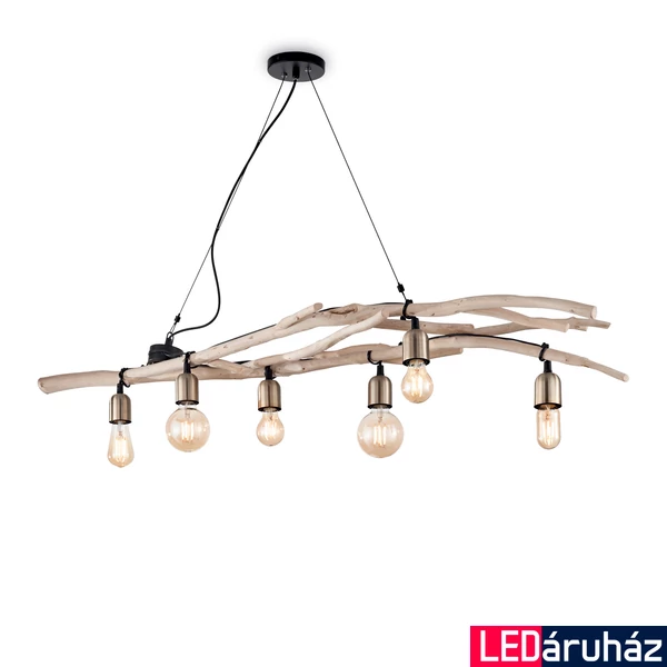 IDEAL LUX DRIFTWOOD függesztett lámpa 6 db. E27 foglalattal, max. 6x60W, 140 cm hosszú, fa 180922