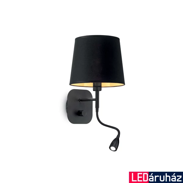 IDEAL LUX NORDIK fali lámpa E14 foglalattal, LED olvasólámpával, max. 40W, 1W LED, 45 lm, 3000K melegfehér, 18x48 cm, fekete 158242
