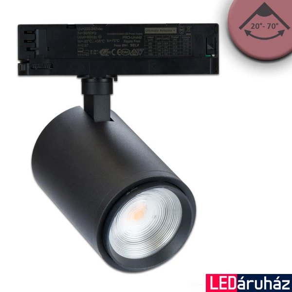 3 fázisú reflektor sínrendszeren fókuszálható, 34W, 20°-70°, fekete matt, Friss hús 3200K