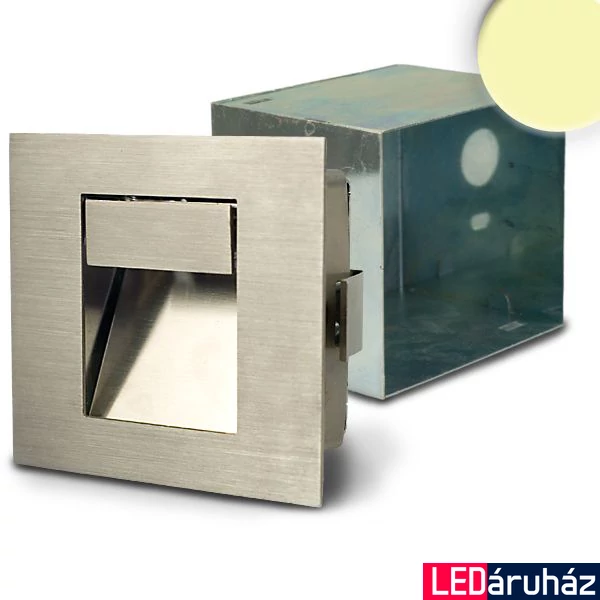Kültéri oldalfalba süllyeszthető LED lámpa, 2,3W, 56lm, 2900K melegfehér, CRI80, IP44, 30°, rozsdamentes acél (inox), 10x9cm