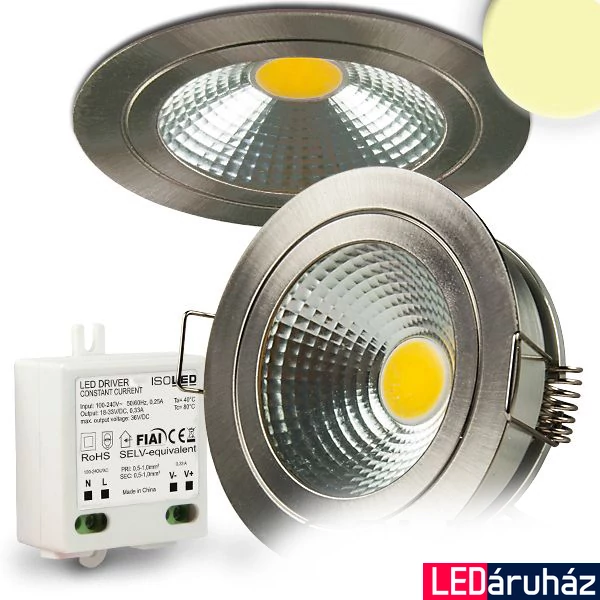 Süllyesztett tükrös COB LED mélysugárzó lámpa, szálcsiszolt nikkel, 5W, 400 lm, 2700K melegfehér, 120°