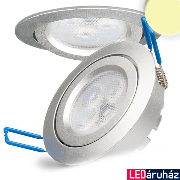 Süllyesztett LED lámpa, ezüst, 8W, 420 lm, 2700K melegfehér, 72°, fényerőszabályozható