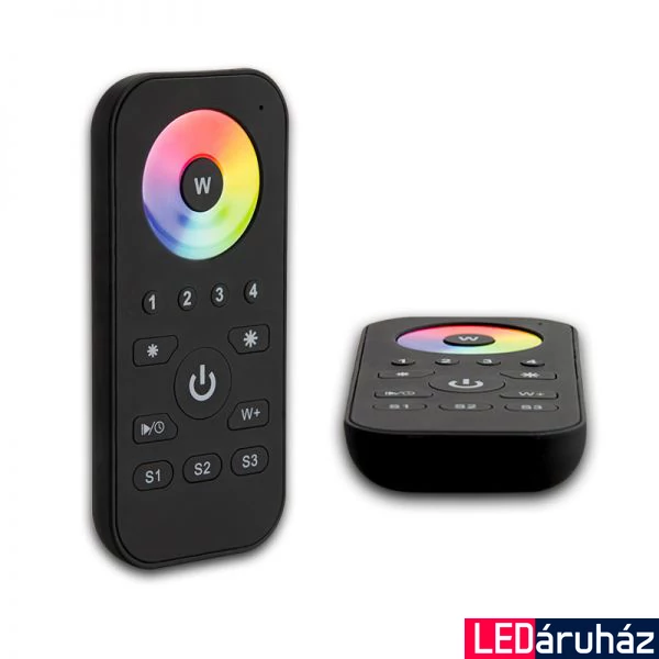 SysCon 4 zónás RF RGB+W vezeték nélküli LED távvezérlő, memóriával, színtárcsával, fekete