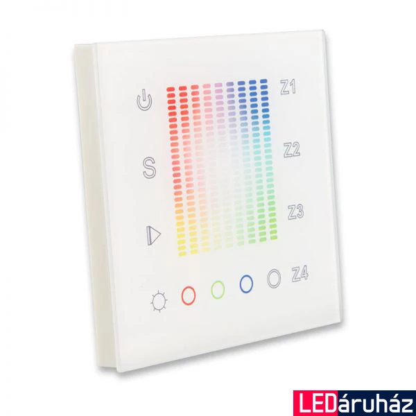 SysCon 4 zónás RF RGB+W vezeték nélküli fali LED vezérlő, érintésérzékeny, fehér