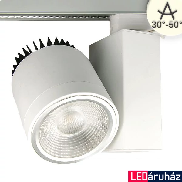 3 fázisú sínre szerelhető LED reflektor - speciális színhőmérséklet húsáru megvilágításához, 40W, 1234 lm, 30-50°, fehér, 1900K
