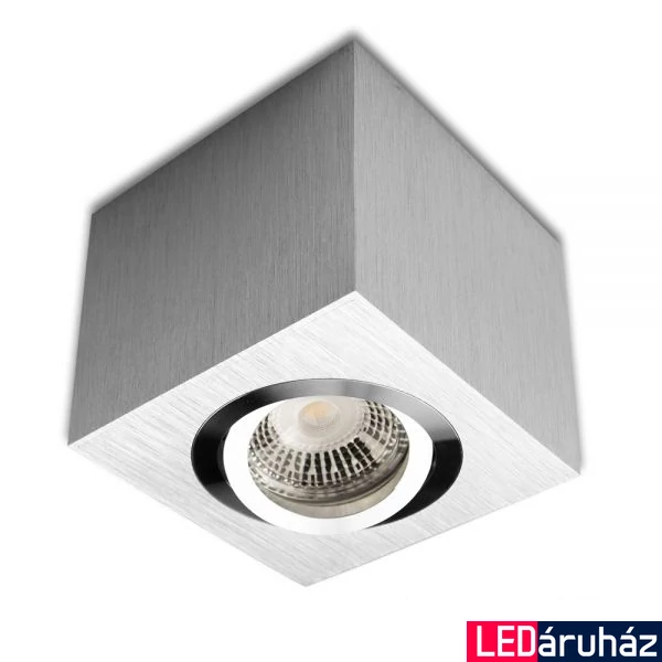 Mennyezeti szpot lámpatest GU10/MR16 LED fényforráshoz, szögletes, szálcsiszolt alumínium