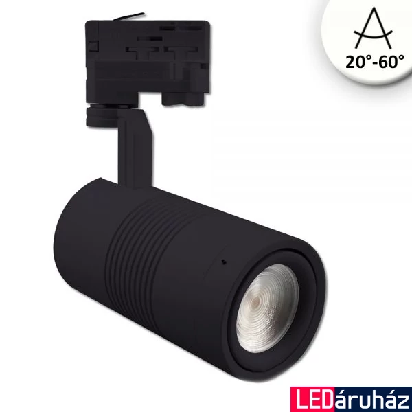 3 fázisú sínre szerelhető LED reflektor - fókuszálható, 35W, 3600lm, 20°-60°, fekete, 4000K természetes fehér, CRI 92