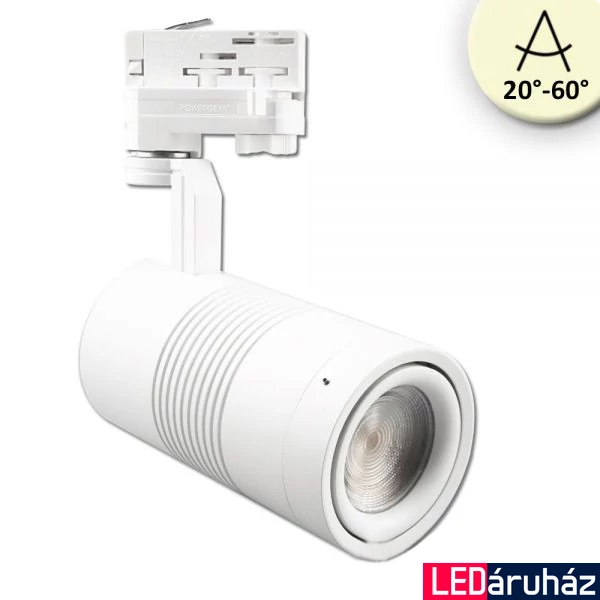 3 fázisú sínre szerelhető LED reflektor - fókuszálható, 35W, 3100lm, 20°-60°, fehér, 2700K meleg fehér, CRI>92