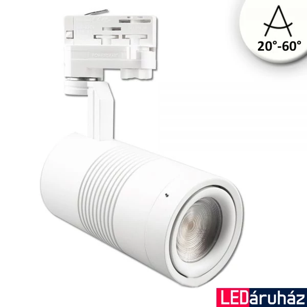 3 fázisú sínre szerelhető LED reflektor - fókuszálható, 35W, 3350lm,  20°-60° fehér, 3500K meleg fehér, CRI>92