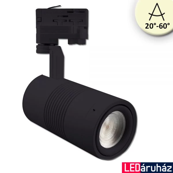 3 fázisú sínre szerelhető LED reflektor - fókuszálható, 35W, 3100lm, 20°-60°, fekete, 2700K meleg fehér, CRI>92