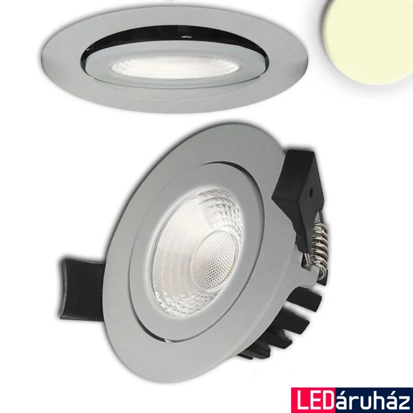 Süllyesztett LED lámpatest, ezüst, kerek, 8W, 60°, 650lm, 3000K melegfehér, IP65, CRI94, fényerőszabályozható