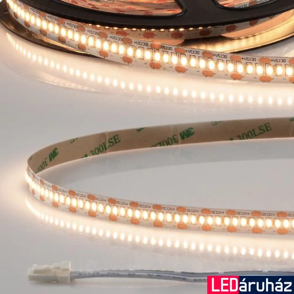 AmpSystem 12V LED szalag, 6W/m, 3000K melegfehér, CRI92, 600lm/m, 10mm széles, 300LED/m, 1,2m hosszú, 2 oldalán csatlakozóval, IP20