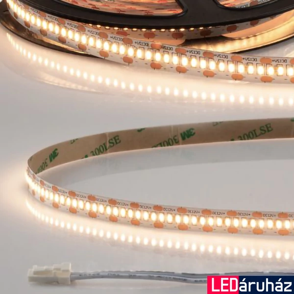 AmpSystem 12V LED szalag, 6W/m, 3000K melegfehér, CRI92, 600lm/m, 10mm széles, 300LED/m, 2,5m hosszú, 2 oldalán csatlakozóval, IP20